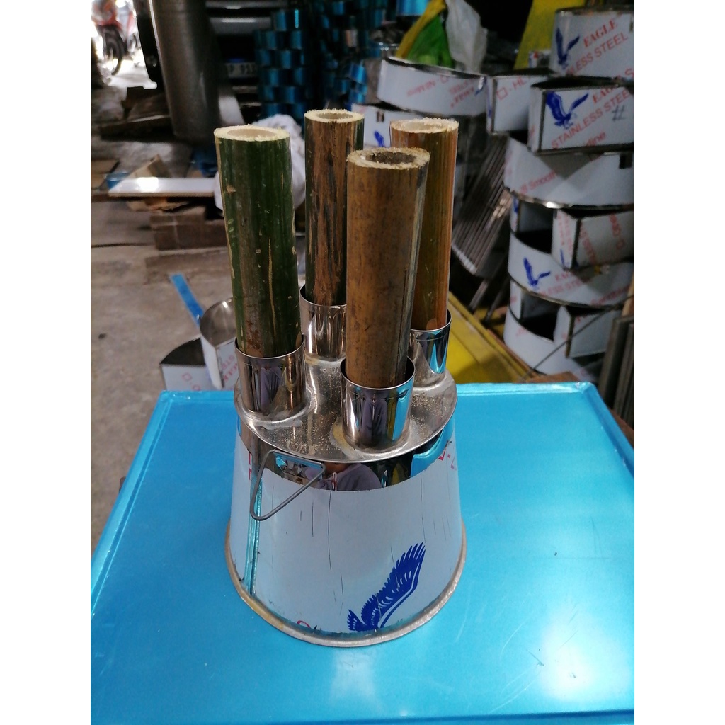 stainless puto bumbong steamer 4holes w/ free 4 bamboo stick