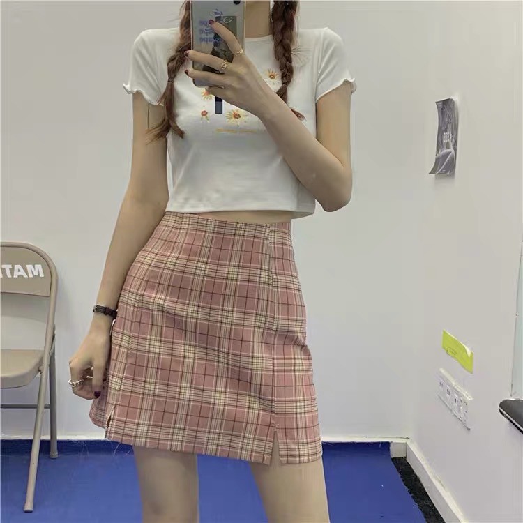 Checkered skirt clearance shopee