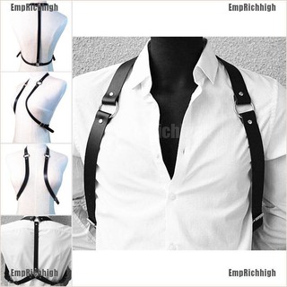 Adjustable Body Chest Brown Half Harness Belt Faux Leather Belt Rings for  Men(Brown+Black) 