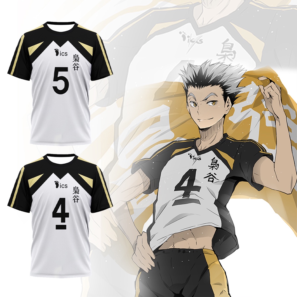 Haikyuu Fukurodani Cosplay Costume Short Sleeve T Shirt High School Akaashi Bokuto Tee Sport 6620