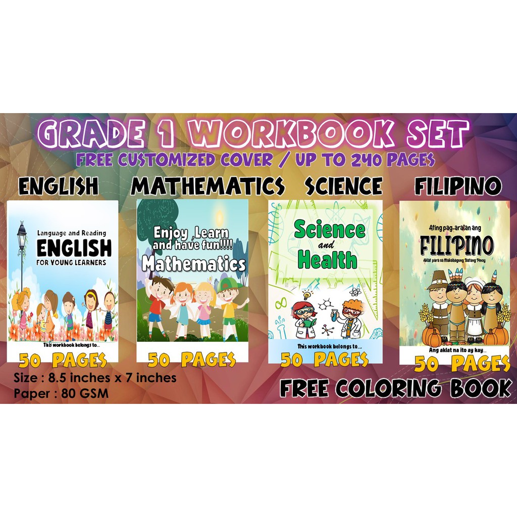 GRADE 1 WORKBOOK SET / ENGLISH / MATH / SCIENCE / FILIPINO / FREE ...