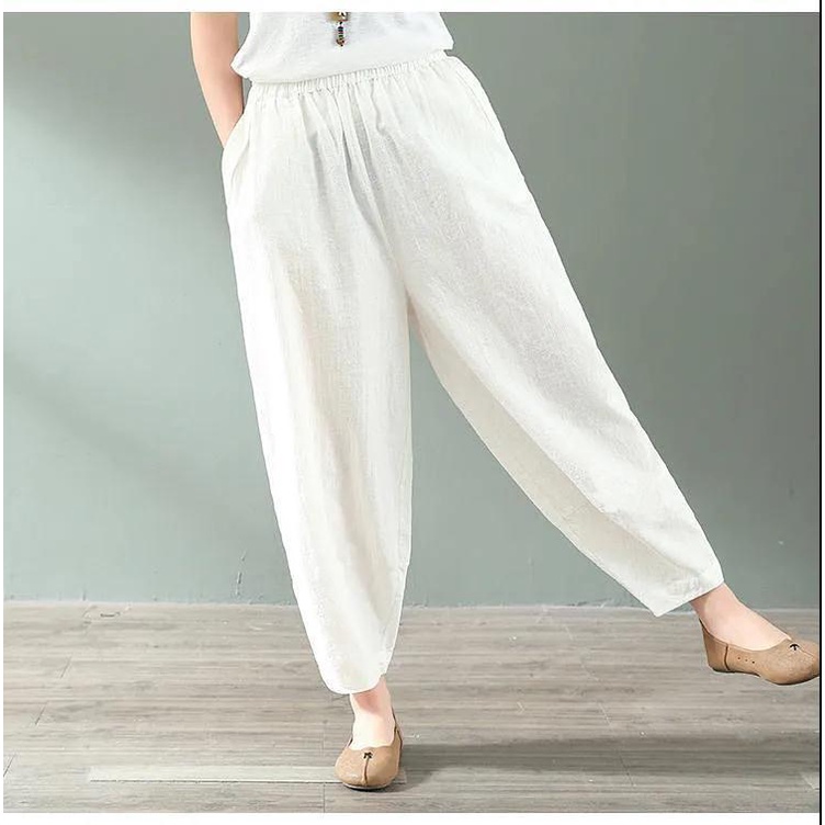 New plus size korean Women's casual pant Capri cotton linen slacks ...