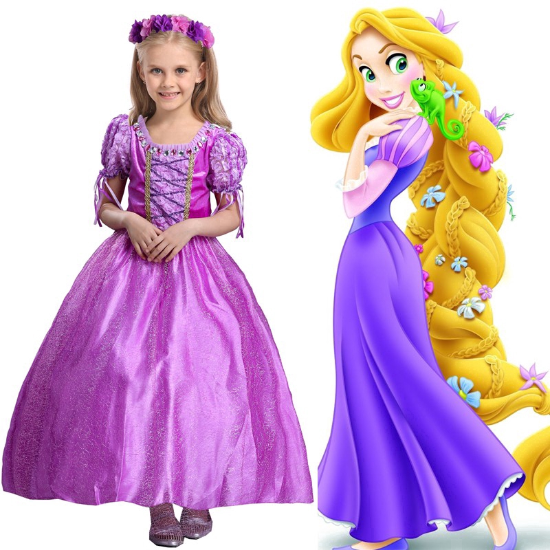 Rapunzel Costume Princess Dress for Kids Girl Tangled Headband Gown for  Kids Girl 7 Years Old | Shopee Philippines