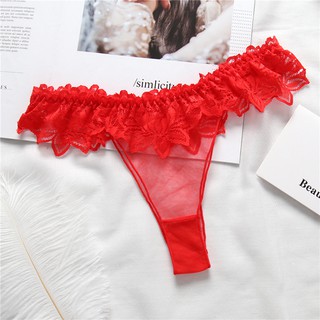 Sexy Thong Lace Panties Women Hollow Transparent Underwear Briefs Floral  Low waist G-string Lingerie