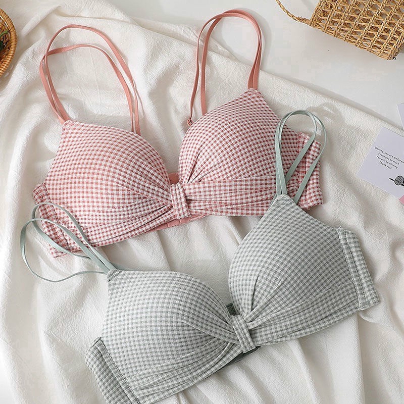 Sweet lingerie women's no steel ring type amorous cat small chest gathering  text bra young girl Japanese lovely summer