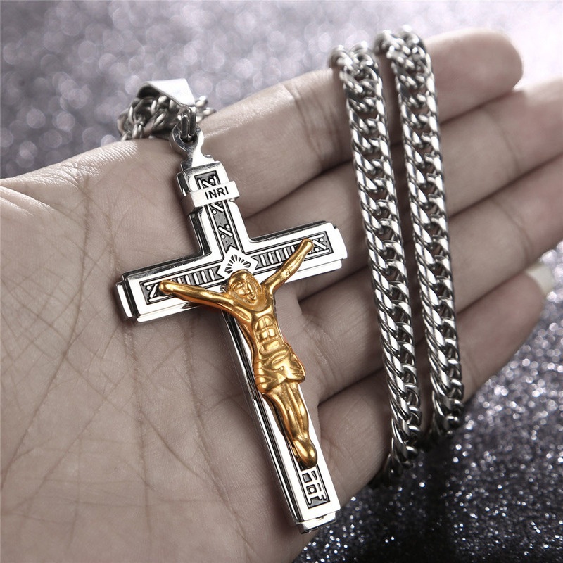 Men's Cross Pendant Necklace Metal Jesus | Shopee Philippines