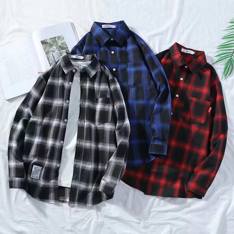 Long Sleeve Plaid Shirts Men Large Size M-3XL Vintage Simple Single ...