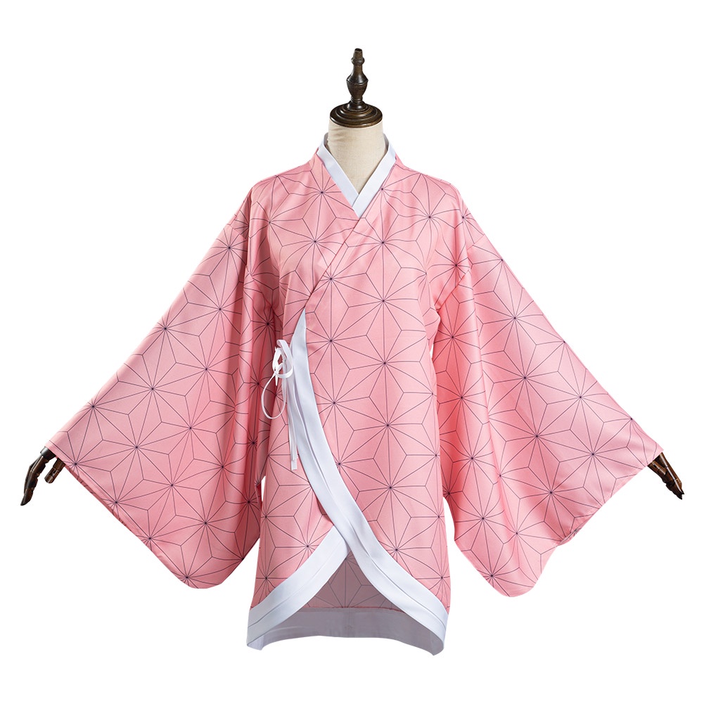 Nezuko Kamado Demon Slayer Pink Grunge Design Kimono with Fierce Eyes and Cute Sitting Pose TS04 main image 0