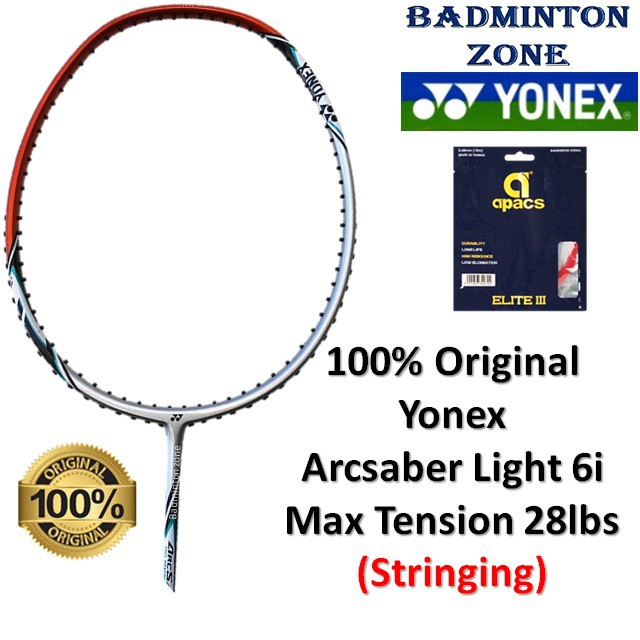 Yonex Arcsaber Light 6i Install Apacs Elite III String Badminton Racket ...