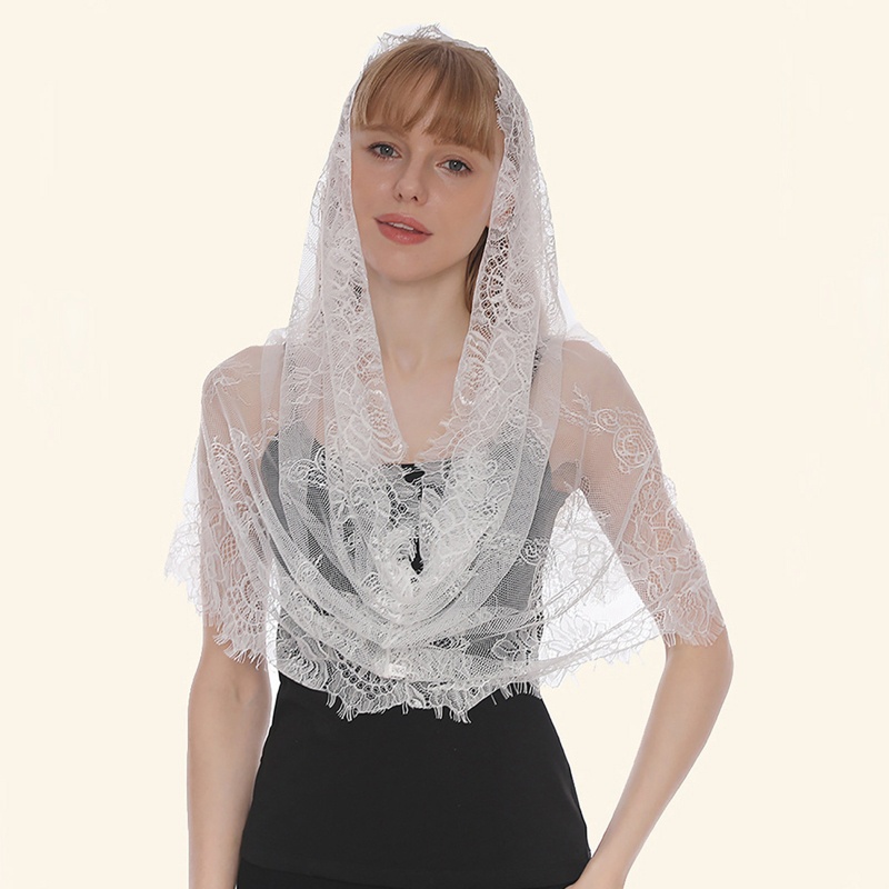 Catholic Veil With Floral Embroidery, Lace Veil Head Cover, Our Lady