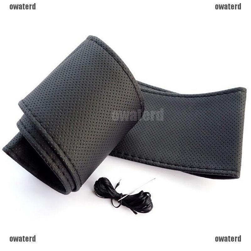 [YEN2] New Car Truck Leather Steering Wheel Cover Thread Black DIY
