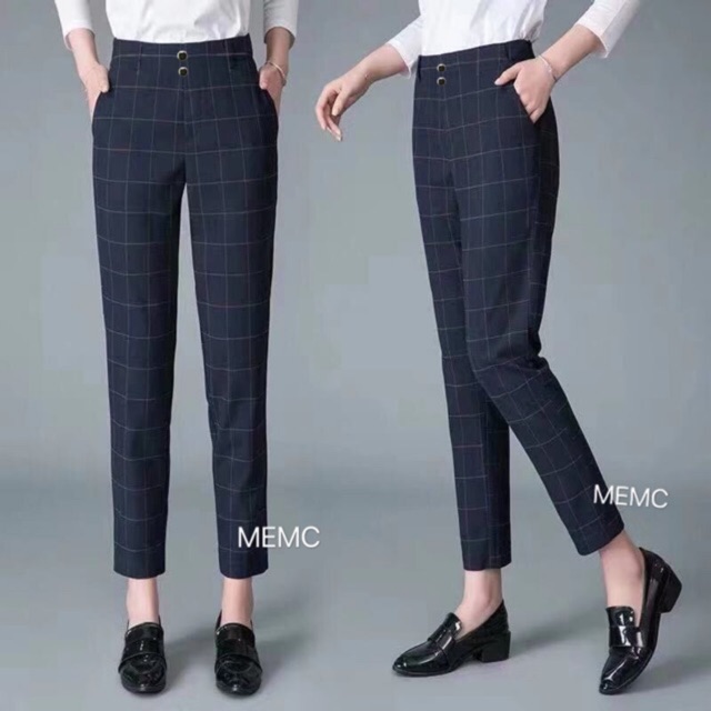 slim fit office pants checkered for women fits from 25 30 waistline 555 Shopee Philippines