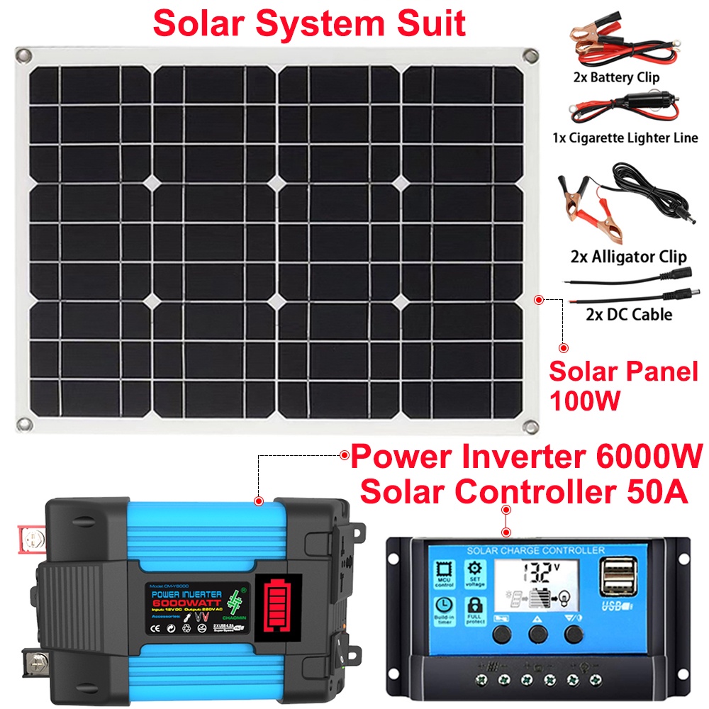 HAOSONG Solar Power System Suit 4000W/6000W Power Inverter+100W Solar ...