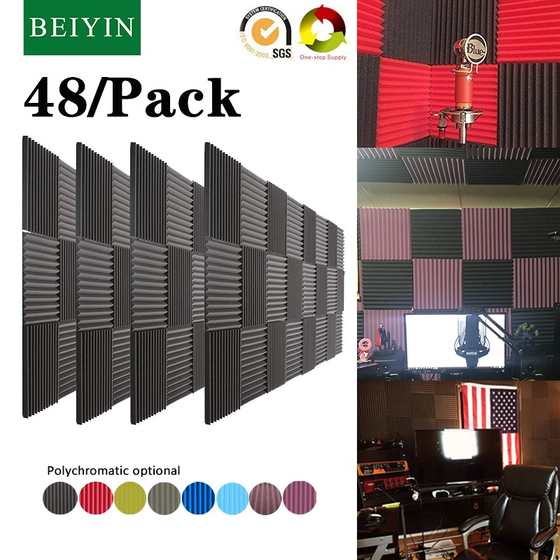 BEIYIN 48 Pcs Wedge Acoustic Foam Soundproof Panels Silencing Recording ...