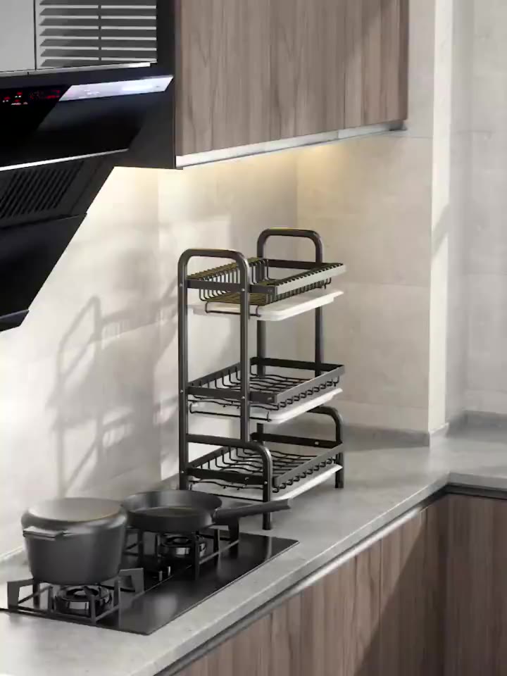 New Kitchen Racks Organizer 2 Layers/3 Layers Black Metal Dish Drainer ...