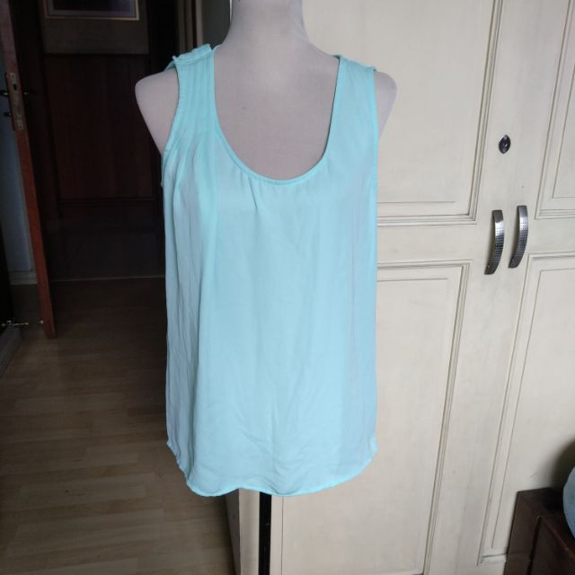 Zara chiffon Tiffany blue mint green pleated tank top blouse