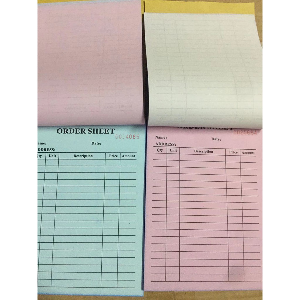 ORDER SHEET Receipt Size 132mm X 192mm duplicate and triplicate carbon