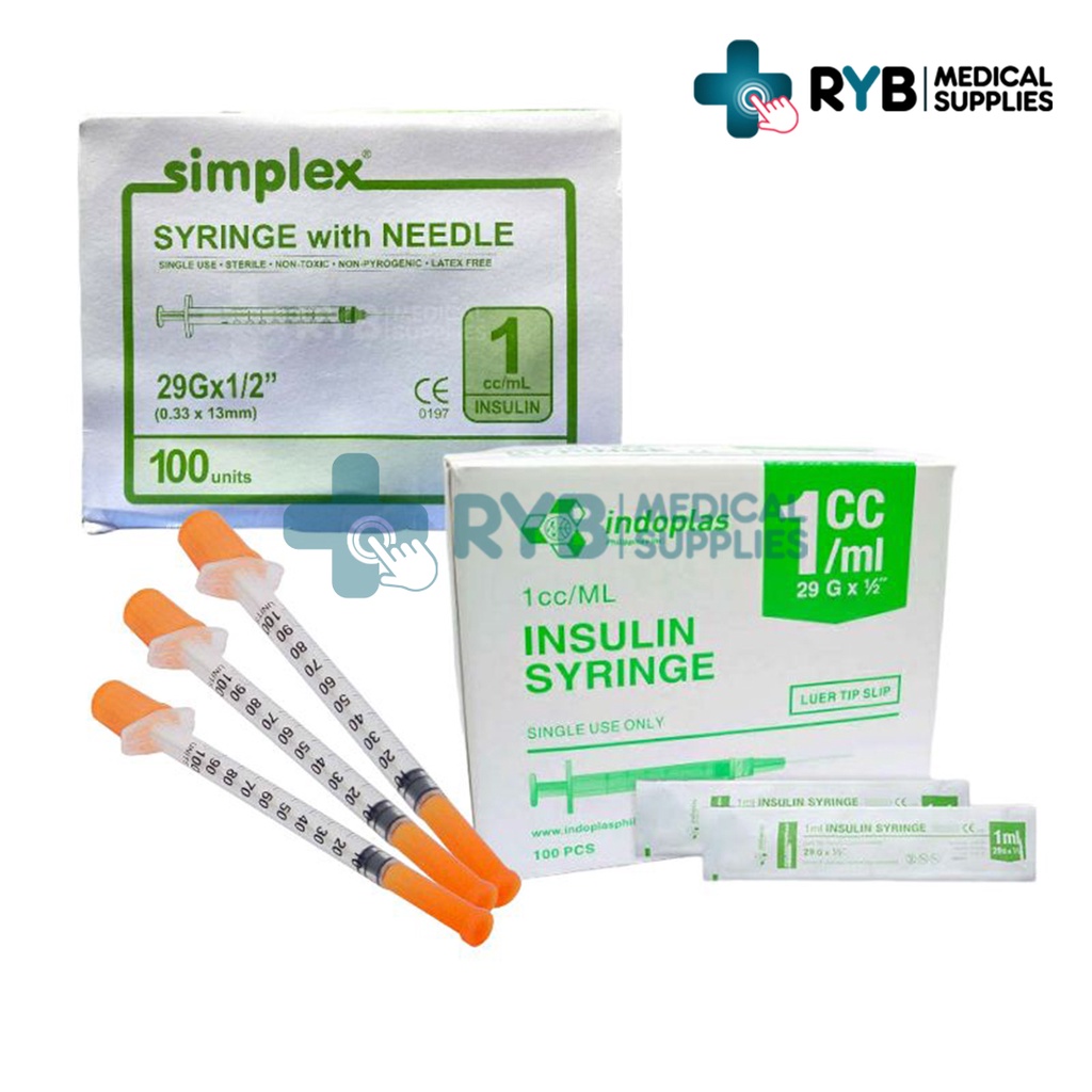 Insulin Syringe 1cc INDOPLAS, SIMPLEX, SUREGUARD G29 & G30 ( Sold per