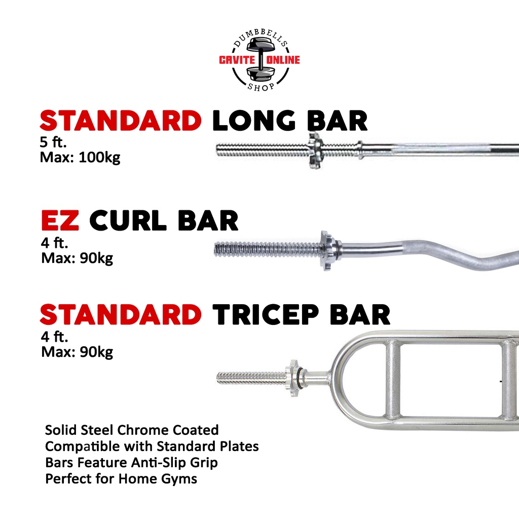 Standard Long Bar, Ez Curl Bar and Tricep Bar Dumbbell Barbell Weight  Plates Full Body Work Out