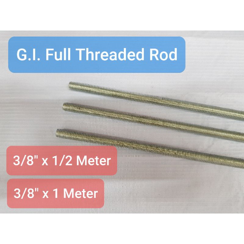 G.I. Full Threaded Rod 3/8" x 1/2 Meter or 1 Meter Long Galvanized Iron