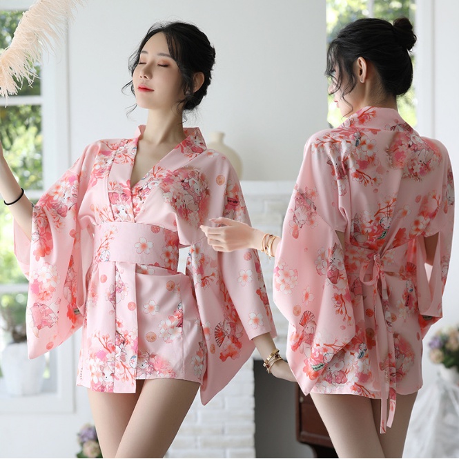 Women Sexy Lingerie Cherry Blossom Japanese Kimono Japanese Pajamas Female  Cosplay Sweet Sexy Yukata Robe