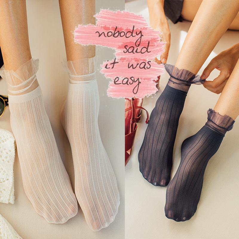 Fashion Daisy Mesh Tulle Socks Women Transparent Thin Lace Sheer