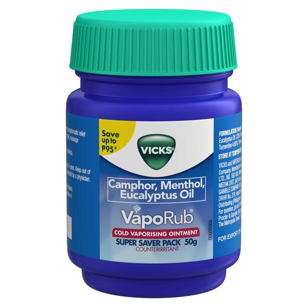 VICKS Vaporub 50g Cold VaporIsing (Camphor, Menthol, Eucalyptus Oil ...