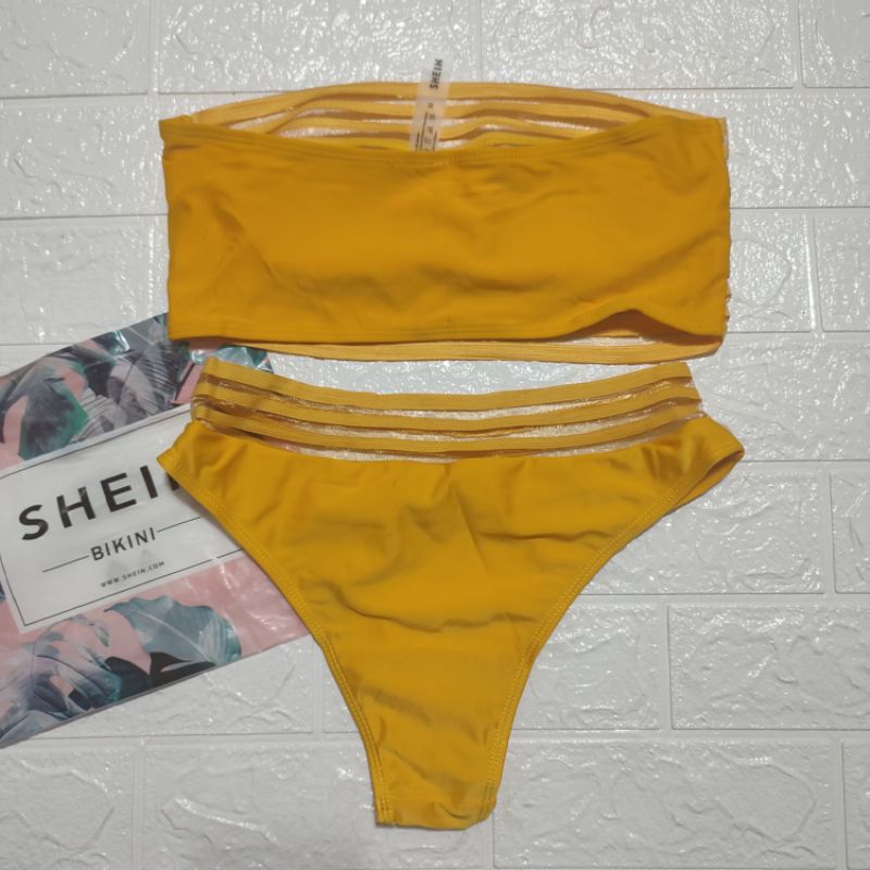 Pure Shein Swimsuit x Bikini x Two Piece x Yellow Sexy Lace Shopee