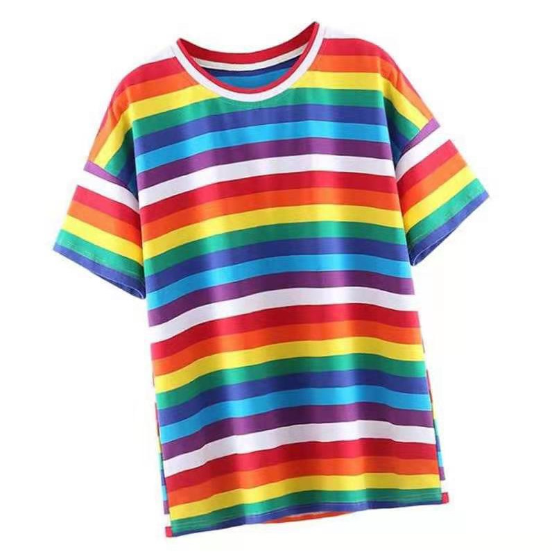6 design Rainbow T shirt Shortsleeved Stripe Korean Shirts Unisex Stretchable Shopee Philippines