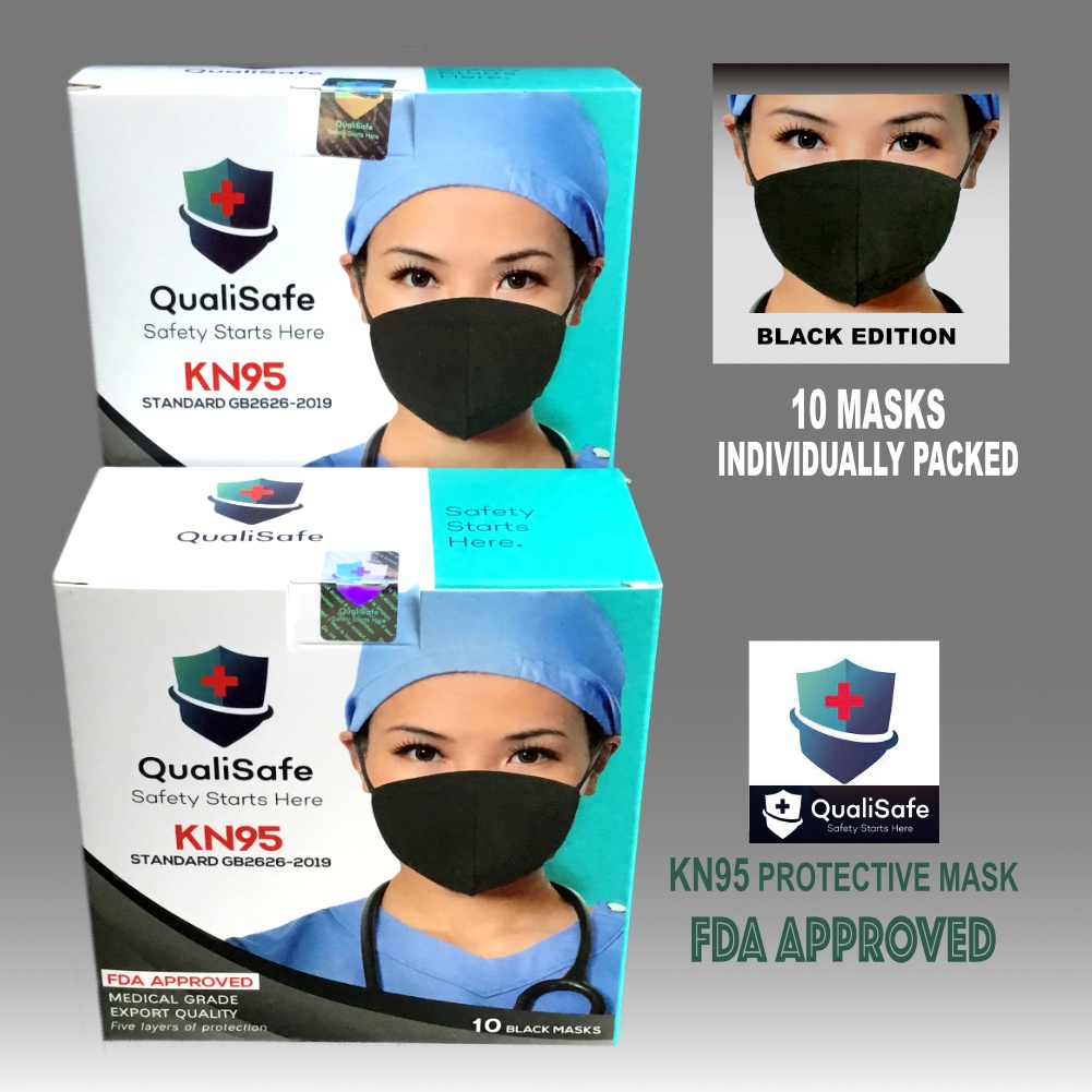 QualiSafe KN95 [BLACK] 5 Layers Protective Mask Medical Grade FDA