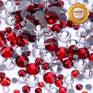 AAAAA Clear AB Red Mix Colors Crystal Hot Fix Rhinestone Glass Strass  Hotfix Iron On Rhinestones For Fabric Garment