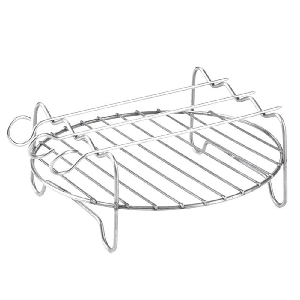 Stainless Steel Airfryer Double Layer Rack Versatile Round Roasting Rack Grill Rack With Skewers