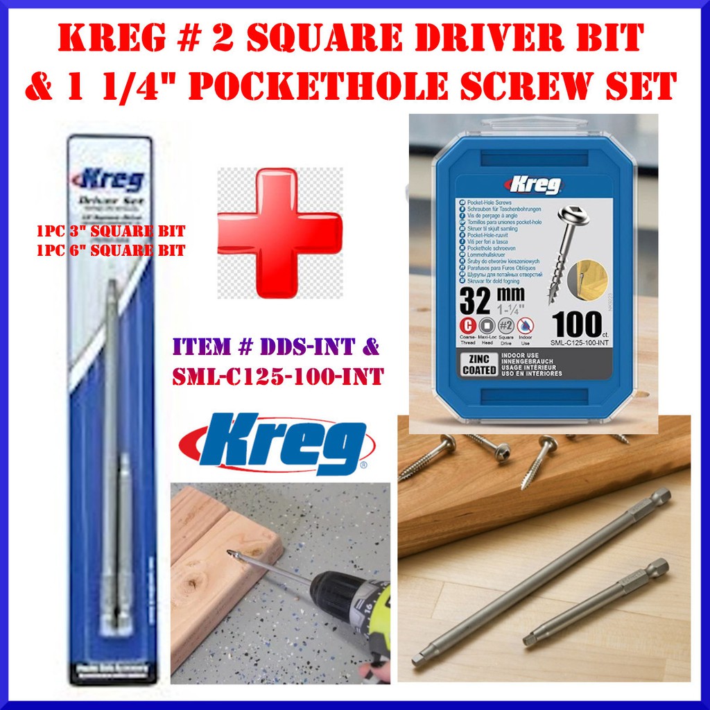 Original KREG Square Driver Bit #2 + 1 1/4 Pocket Hole Screw 100pcs ...