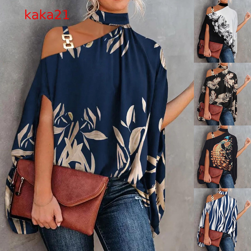 Women Chiffon Blouses Shirts Summer Floral Print Off Shoulder Tops