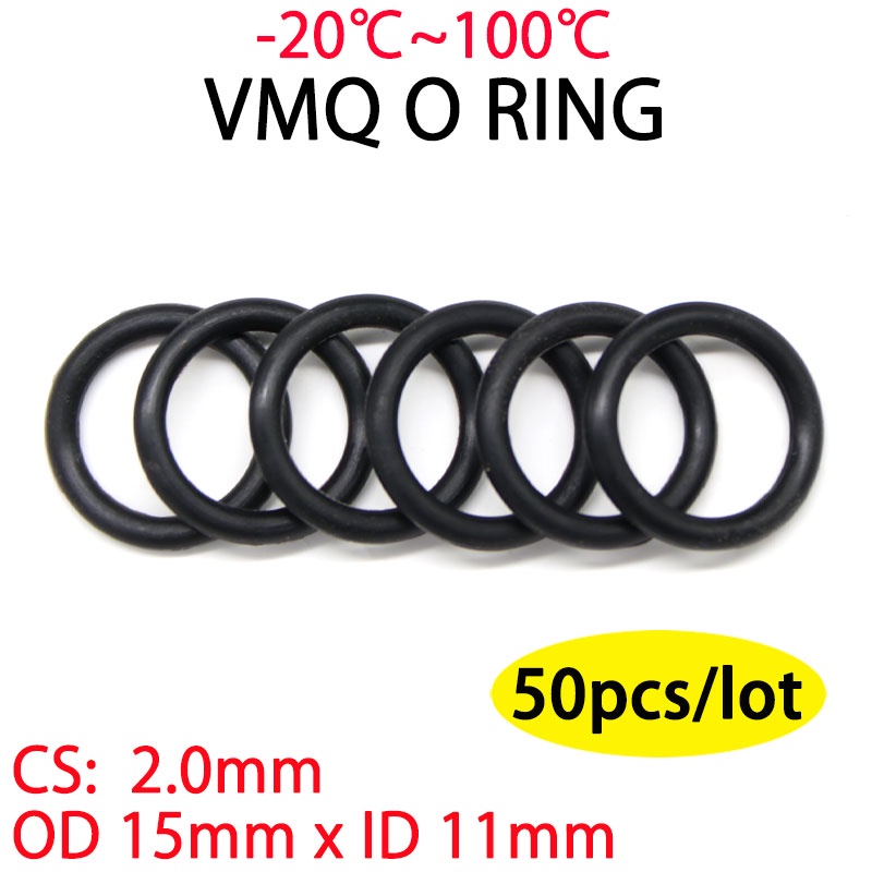 50pcs Black VMQ Silicone Ring Gasket ID 11 x 15 OD CS 2mm O Ring Rubber