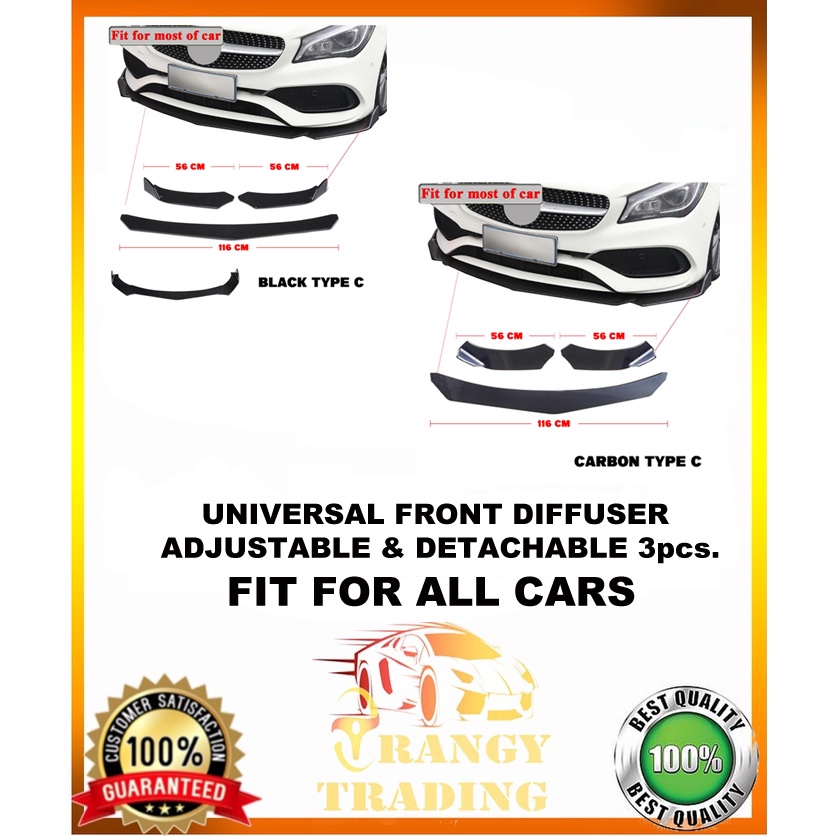 3pcs Universal Car Front Lip Bumper Diffuser Body Kits Splitter ...