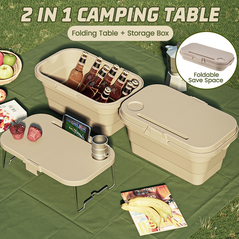 2in1 Picnic Basket Portable Camping Table Folding Outdoor Multifunction ...