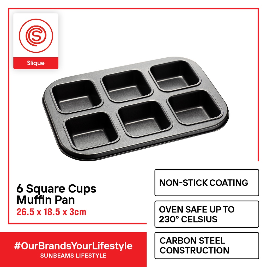 SLIQUE Square Muffin Pan 26.5x18.5x3cm [Set of 6] Oven Safe Non