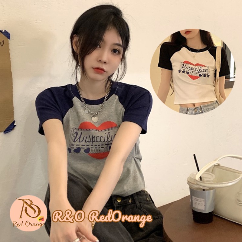 R&O Raglan sleeves Two Tone Simple Mixed Color Korean chic style Round ...