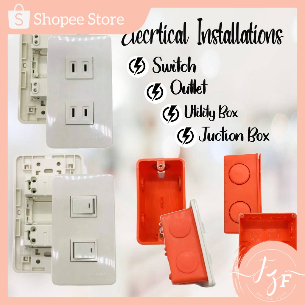 FZFUniversal Electrical Regular Outlet, Switch with Plate, Junction Box, 1,  2, & 3 Gang, Utility Box