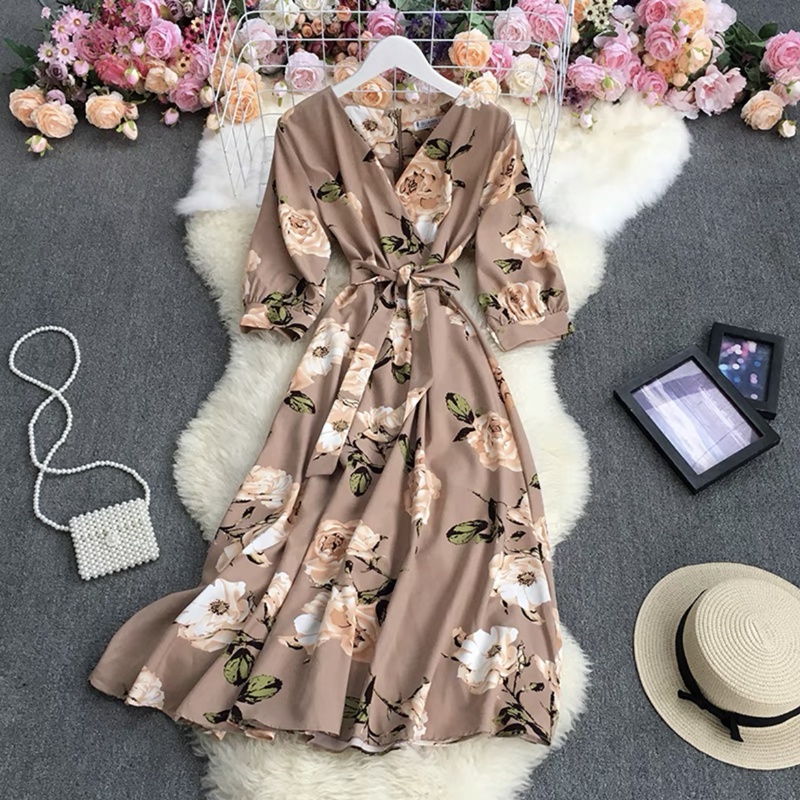 Summer dress for women casual korean lady formal dress for women floral  short sleeve midi dresses | Shopee Philippines