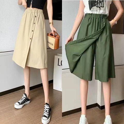  Fashionable Thin Ice Silk Wide-Leg Pants Skirt