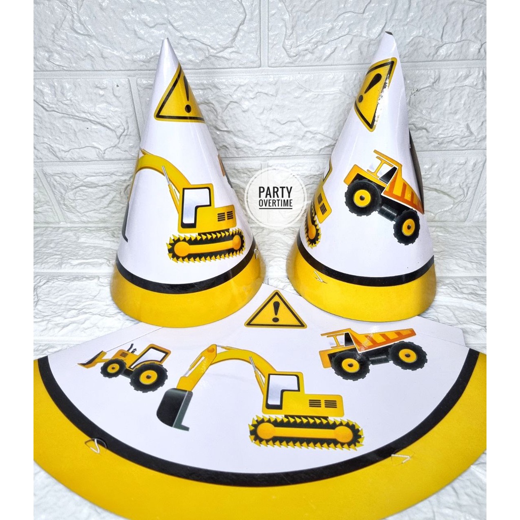 12 pcs Cone Party Hat Small 20cm Construction Truck Backhoe Birthday ...