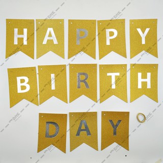 Cutout Flag Hanging Banner Gold Print Glitter Pattern Happy Birthday Pink  Purple Silver Red Black