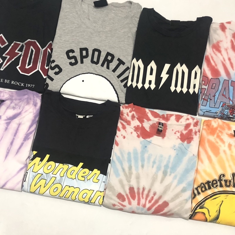 H M Printed Band Tees Tie Dye T Shirt Grateful Dead ACDC RARE