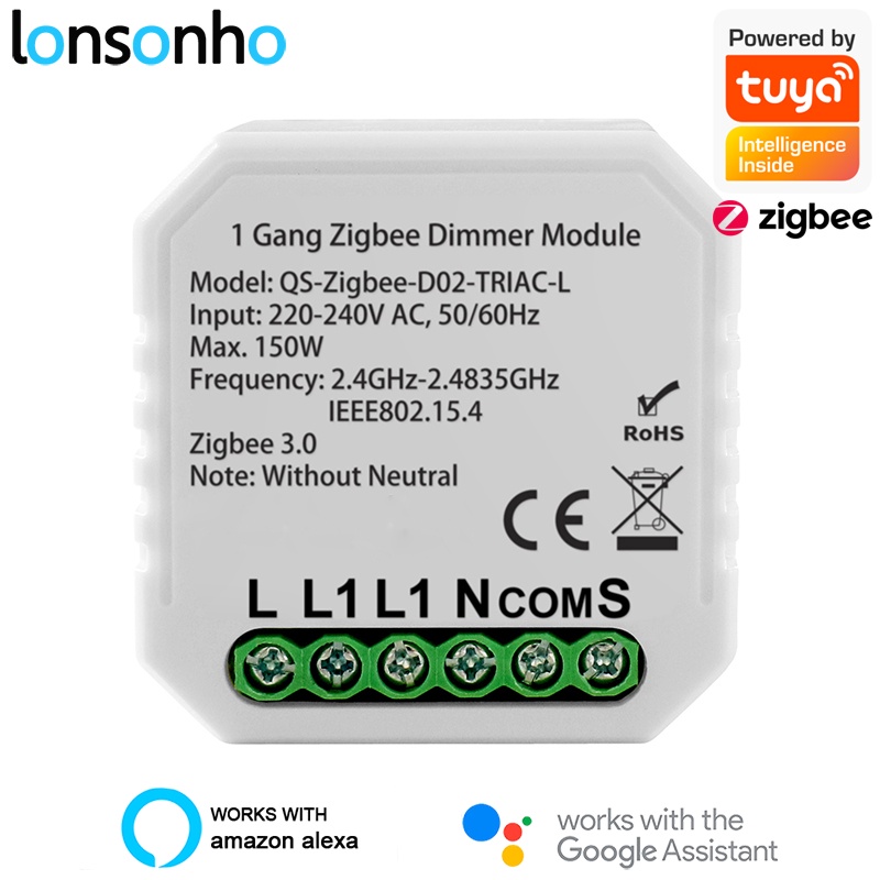 Lonsonho Tuya Smart Zigbee Dimmer Switch Module 220v No Neutral Support