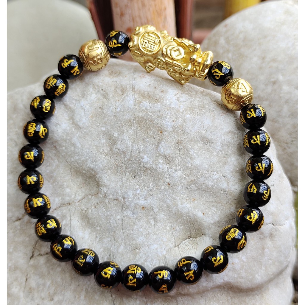 Feng Shui Black Obsidian Stones Vermiel Gold Piyao 18K Gold Filled ...