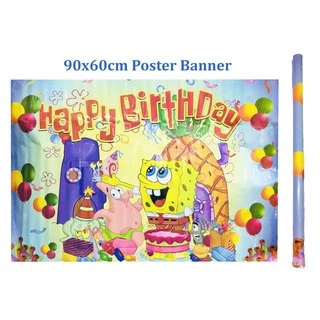 Spongebob Birthday Party Decorations Tablecloth Banner Plates Balloons  Napkins Stickers Spongebob Theme Party 