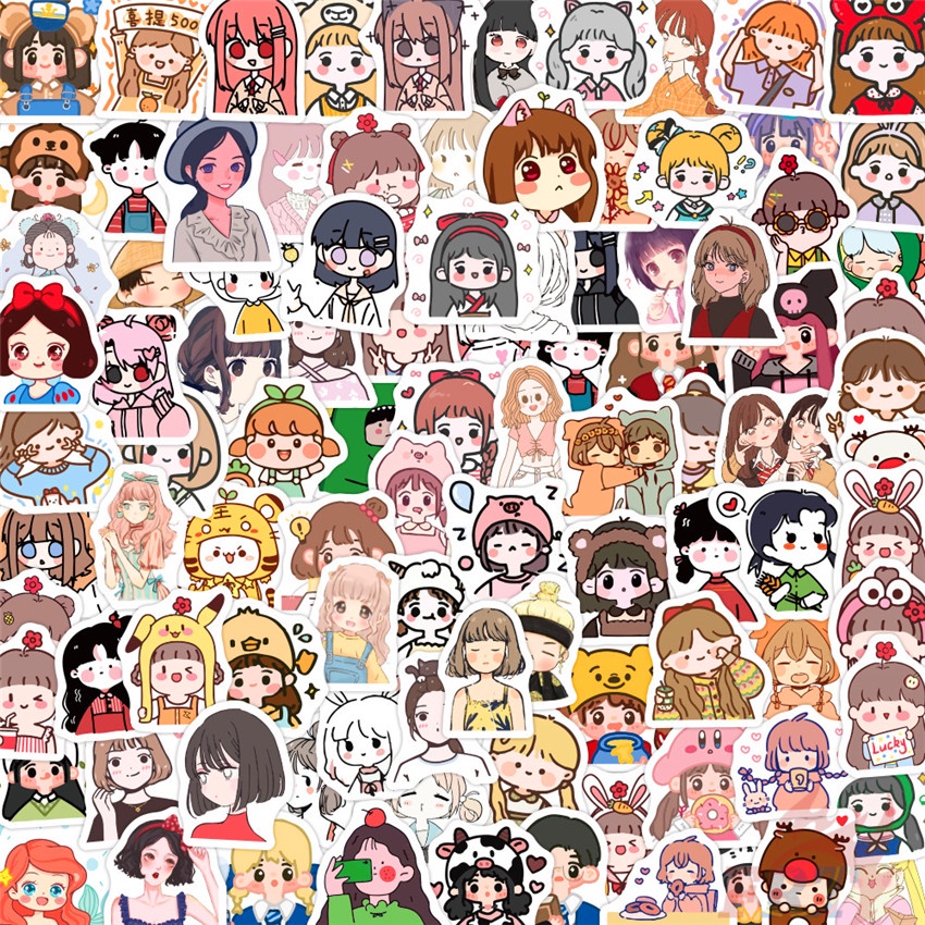 100Pcs/Set Q Kawaii Girls Stickers DIY Fashion Waterproof Mixed Doodle ...