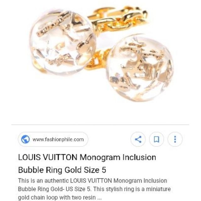 Louis Vuitton Bubbles Resin Monogram Inclusion Ring Size 6